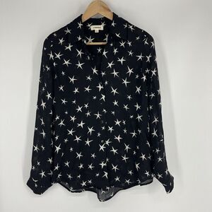 L'Agence Shirt Size XS Womens Black Nina Star Print Silk Long Sleeve Top Blouse